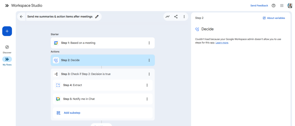 Google Workspace Studio Error